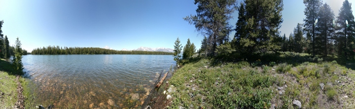 360 degrees panorama of Jackson Lake in Grand Teton National Park, Wyoming, USA